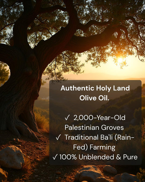 750mL 2025/6 100% Holy Land Goods Palestinian Extra Virgin Levantine Olive Oil Polyphenol Rich, Harvest, glass bottle