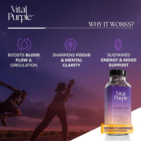 100% 900mg (10 oz) Vital Purple High Flavonal Raw Cocoa Energy Nibs Flavanols, Purple Cacao, Unroasted & Unfermented