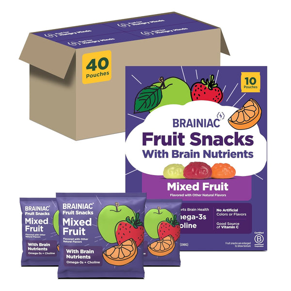 Brainiac Fruit Snacks, Brain Boosting Patented BrainPack Ingredients with Omega-3s DHA/EPA and
