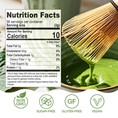 Organic Matcha Green Tea Powder - 4oz (113g) Tin, 100% Natural & Pure, Ceremonial Grade, No Additives