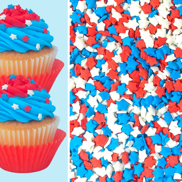 Sprinkle Deco Patriotic 4th of July Red White & Blue Edible Sugar Star Sprinkles for Cakes and Cupcakes, 4 oz