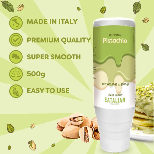 17.63 oz/ 500g EATALIAN by AMZ BETTER Pistachio Flavoured Topping, Sweet Protein Cream in Squeezer, Made in Italy