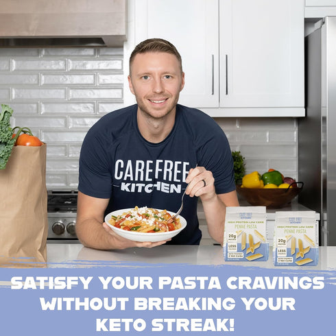8oz (3 Pack) 20g 2g 26g Care Free Kitchen Plain Penne Keto Pasta Noodles, High Protein, Low Carb Net Carbs, High Fiber