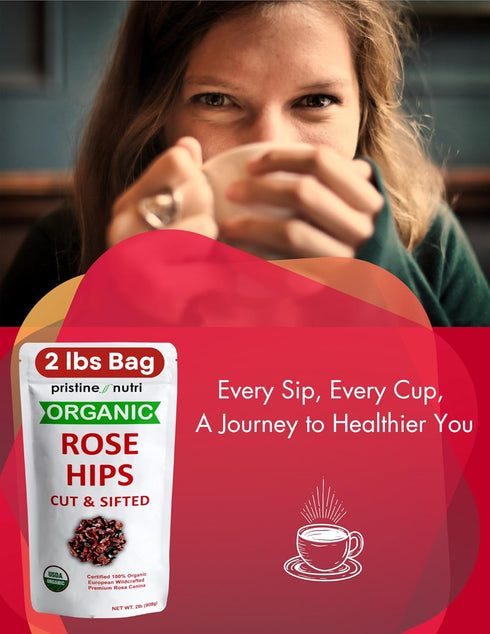 2 lb (32 oz) 100% 95% 140 (Packaging USDA Organic Rose Hips Dried Bulk, Rosehips Cut & Sifted Shells, Seedless