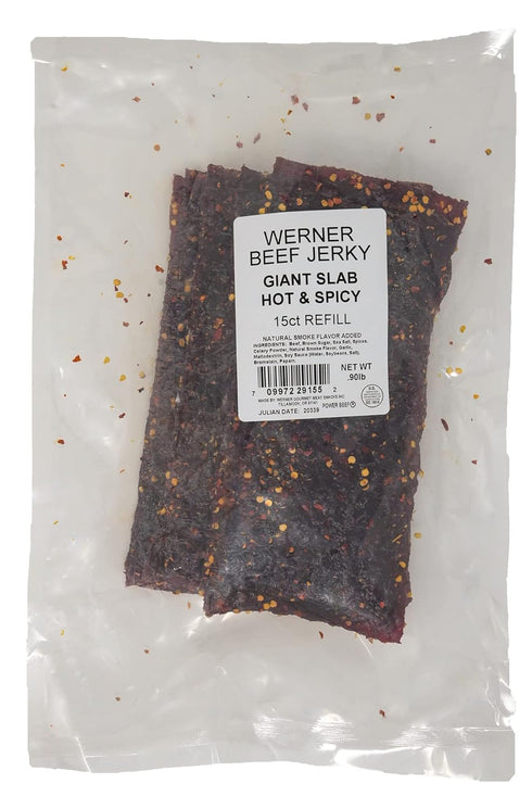 Werner Hot & Spicy Beef Jerky Slab 15 Count Giant Sheets of Beef