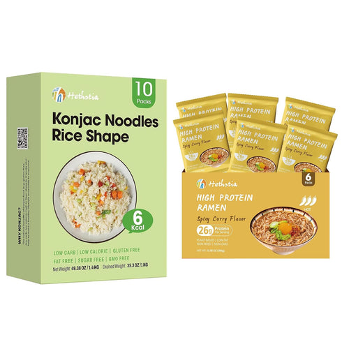 Hethstia Konjac Rice 10 Packs and and High Protein (26g) Ramen Noodles,