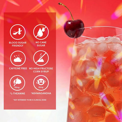 12-Pack PERFY Caffeine Free Cherry Cola Soda | Made With Real Juice Low Sugar Nootropic Drink with L-Theanine +