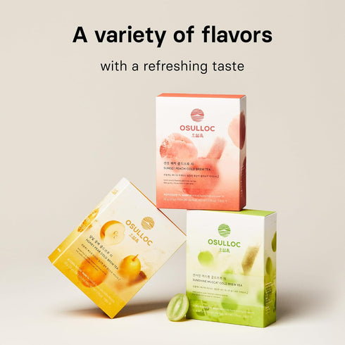 Sunset Packets (20ea, 1.76oz) OSULLOC Peach Cold Brew Tea, Sweet peach flavored iced tea, Hydration Tea