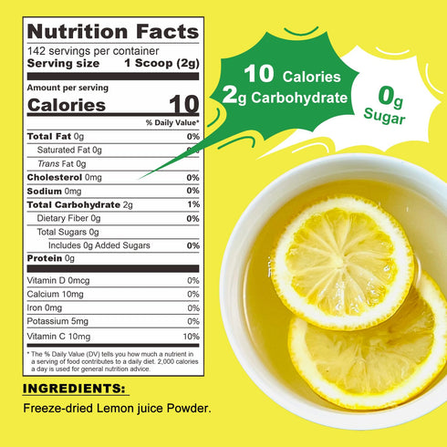 Talcufon 10 Oz, 284G Freshly Squeezed Lemon Powder Just Cold Pressed, Freeze Dried Lemon Juice Powder No Added Sugar