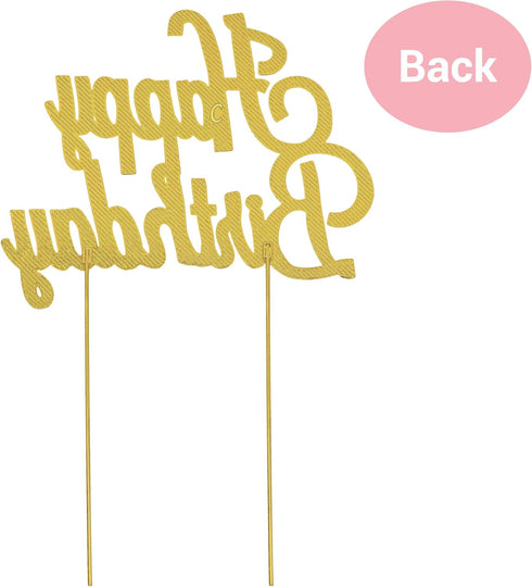 Happy Birthday Cake Topper - Premium Gold Metal, Sparkly Rhinestone Decoration Makes a Great Centerpiece