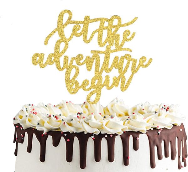 Let the Adventure Begin Cake Topper for Graduation Party, Going Away Travel Themed Wedding Decorations