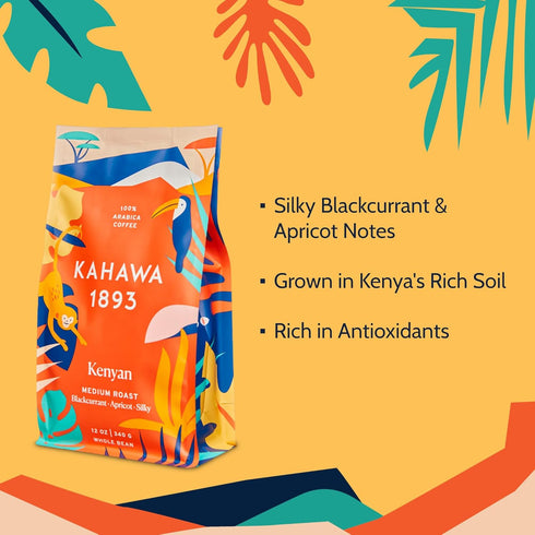 1893 24 Oz Kahawa Whole Bean Coffee Medium Roast Kenyan Blend - As Seen on Shark Tank, High Antioxidants, Naturally