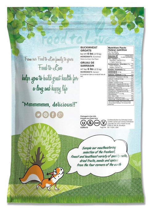 8 Food to Live Buckwheat Groats, Pounds - Hulled Whole Grains, Raw, Kosher, Vegan, Sirtfood, Bulk, Good Source
