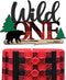 Lumberjack Wild One Cake Topper, Buffalo Plaid Camping Wild Bear 1st Birthday Cake Decor, Baby Birthday Party