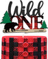 Lumberjack Wild One Cake Topper, Buffalo Plaid Camping Wild Bear 1st Birthday Cake Decor, Baby Birthday Party