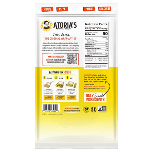 4-Packs 6 (24 Atoria's Family Bakery Mini Lavash with Whole Grain & Flax Flatbread of Flatbread Flatbread)