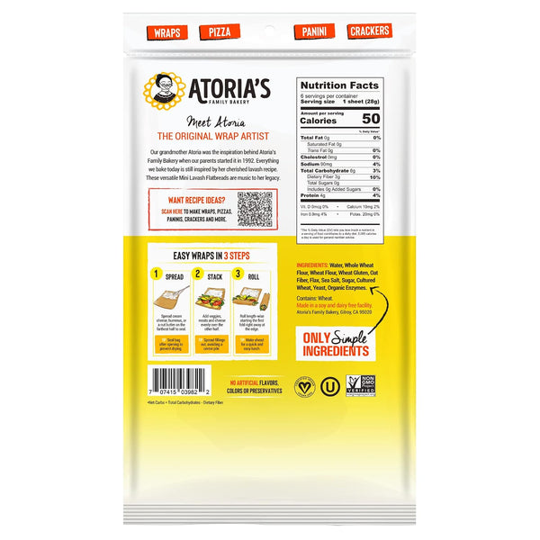 4-Packs 6 (24 Atoria's Family Bakery Mini Lavash with Whole Grain & Flax Flatbread of Flatbread Flatbread)