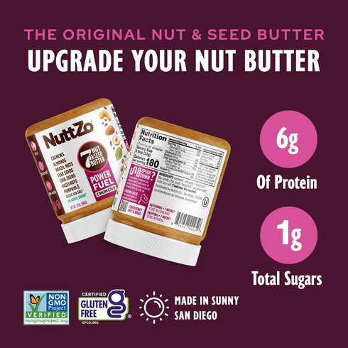 7 12 oz NuttZo Natural Power Fuel Nuts and Seeds Butter, Crunchy, Paleo and Keto Friendly, Peanut and Gluten Free