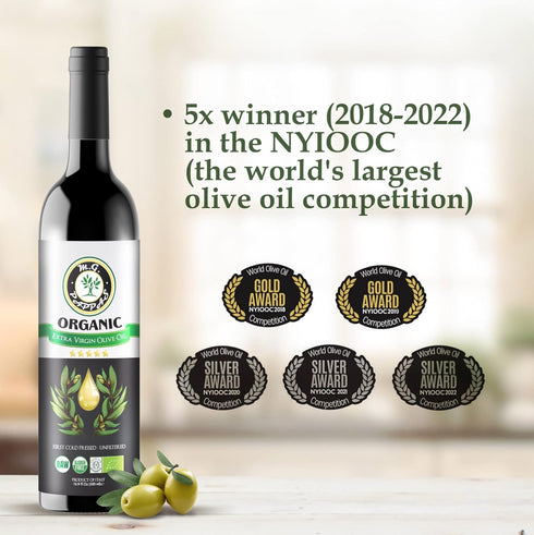 16.9 Oz (500ml) M.G. PAPPAS Italian Organic Olive Oil Extra Virgin Cold Pressed Award Winning, Unfiltered EVOO