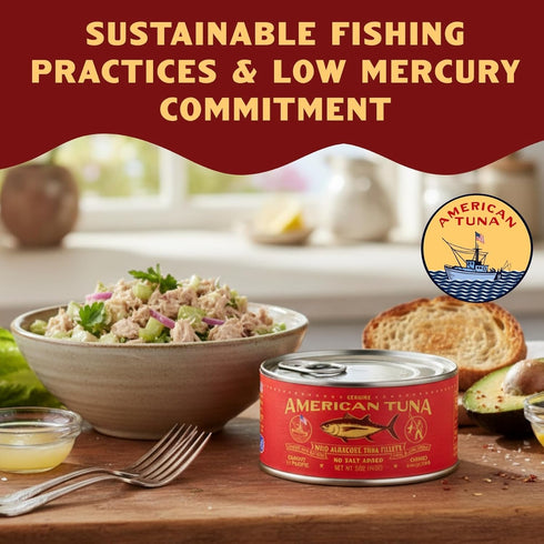Albacore (6) 5 American Tuna Sushi-grade Wild Tuna Fish - No Salt Added, Wild Caught, MSC Certified, and Pole Caught |