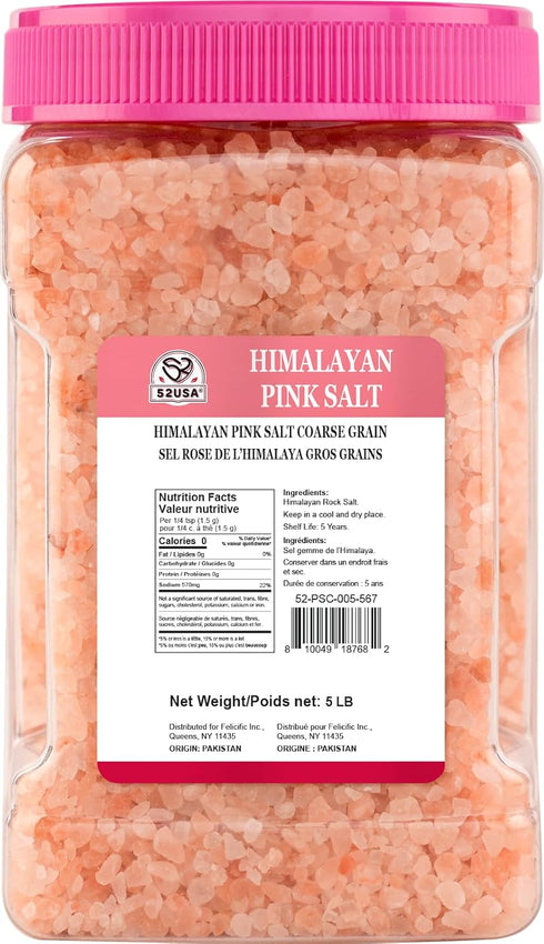 52USA 80oz (5 Himalayan Pink Salt for Grinder Refill, Pound), Himalayan Coarse Salt, Pink Himalayan Sea Salt, Unrefined