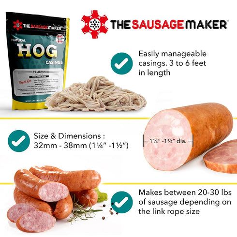 32-38mm, 25 Lbs 1.2-1.5" Pack-2 The Sausage Maker Natural Hog Sausage Casings Edible Casing For Sausage Making, Stuff