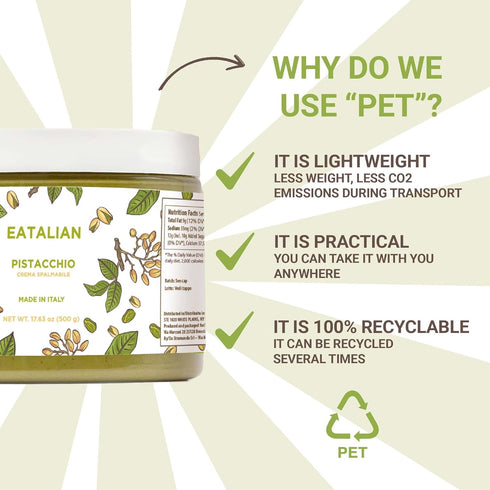 17.63 oz/500 EATALIAN by AMZ BETTER Pistachio Cream, gr, Delicious Spreadable Cream with Sweet and Unique Taste