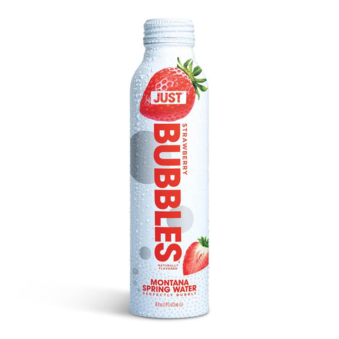 100% 16 Oz JUST Bubbles Strawberry- Pure Premium Sparkling Spring Water in a Fully Recyclable Reusable Eco-Friendly