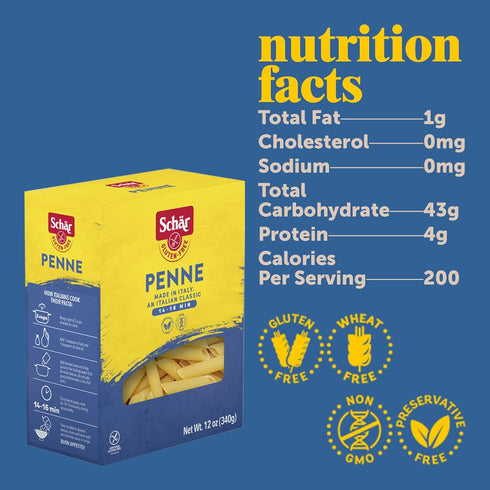 (6.2 oz) 10 Pack Schar - Penne - Certified Gluten Free - No GMO's, Lactose or Wheat