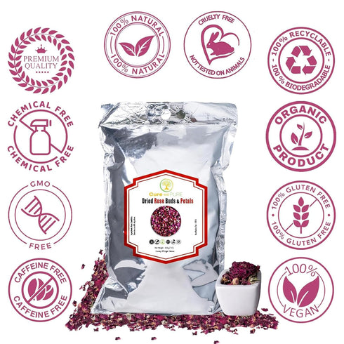 1LB Cure With Pure Dried Rose Buds & Dried Rose Petals Edible Rosebuds & Dried Roses For Tea, Baking, Relaxing Bath