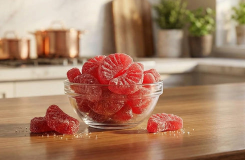 2 lbs Cherry Slices - of Fresh Delicious Sweet Sugar Sanded Chewy Fruity Red Candy Slices