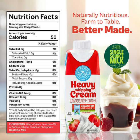 Blue valley dairy farms 8Fl Oz Blue Valley Heavy Whipping Cream Shelf Stable Ultra-Pasteurized Heavy Cream Kosher