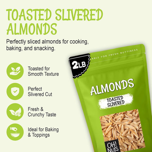 100% 2 lb Packed Oh! Nuts Almonds Toasted Slivered - Raw - Natural - - High-Protein Almonds - in New York Zip-Seal Bag