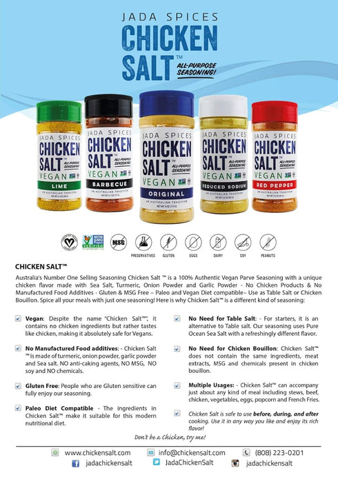 JADA Spices Chicken Salt Spice and Seasoning - Original, Lime, Red Pepper - Vegan, Keto & Paleo Friendly - Perfect