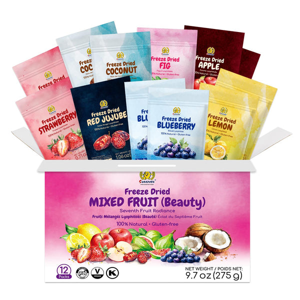 SUNGIVEN Freeze Dried Fruit Mixed for Beauty, Variety Pack of 12 Bag, 7