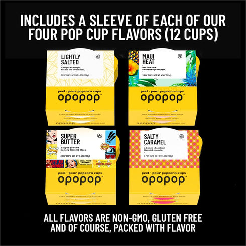 Set 12-Pack Packaging, Pack, Opopop Gourmet Popcorn Gift - Variety Microwave Popcorn Kit, Collapsible Silicone Popcorn