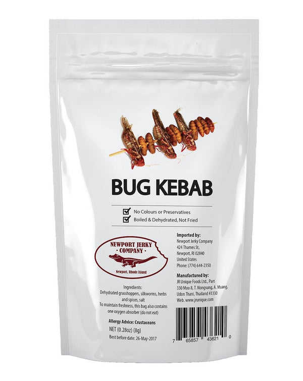 Newport Jerky Company Edible Insects, Edible Bug Kebab, Cooked Grasshoppers & Silkworms, 2 Pack