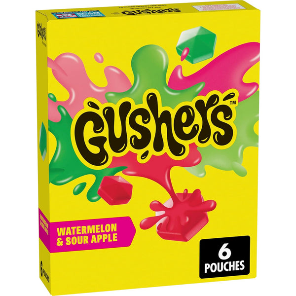 Gushers Fruit Flavored Kids Snacks, Watermelon and Sour Apple Flavor, 6 Pouches,
