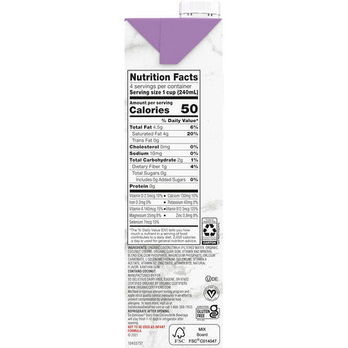 SO DELICIOUS 1 Dairy Free Shelf-Stable Coconutmilk, Unsweetened, Vanilla, Vegan, Non-GMO Project Verified, Quart