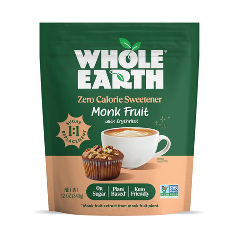 WHOLE EARTH Monk Fruit Sweetener with Erythritol, Plant-Based Sugar Alternative, 12 Ounce