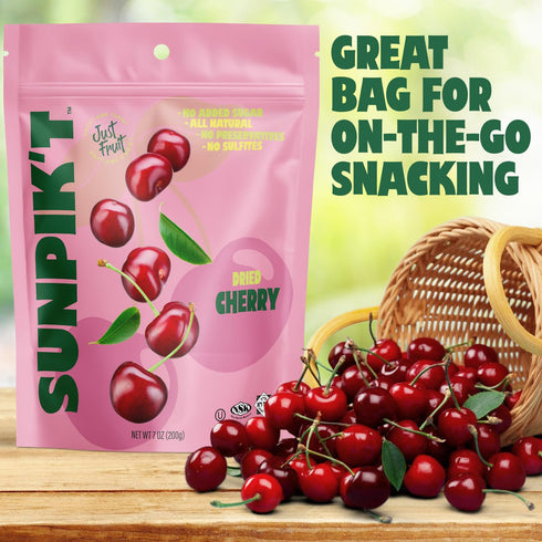 SUNPIK'T 7 oz SUNPIKT Dried Cherries Unsweetened, No Sugar Added, No Preservatives or Sulfites, All-Natural Vegan