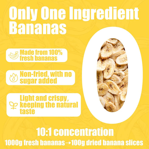 Egcina 12oz (340g) 100% Freeze Dried Bananas Crispy Banana Chips, Lightly Sweet, Real Fruit Snack Resealable Bag