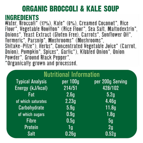 Free & Easy 400 Ready To Eat Prepared Food Organic Low Salt Broccoli & Kale Soup - Grams