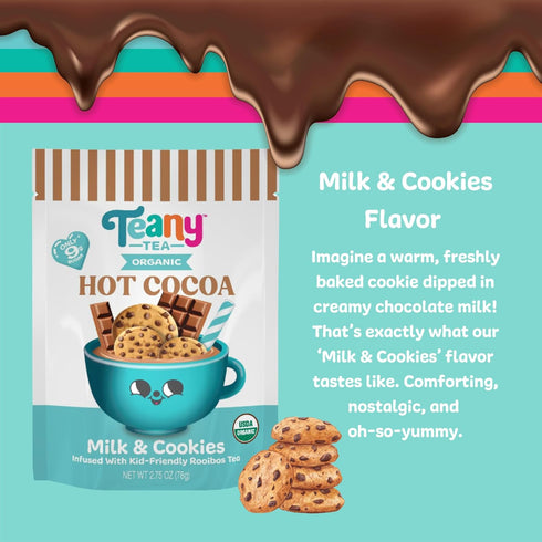 6 Teany Tea Organic Milk & Cookies Hot Cocoa - Everyday Hot Cocoa, Delicious, Kid Friendly, Tea Infused, Bedtime