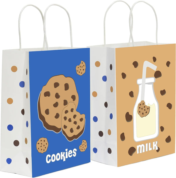 Lsaepon Cookies Milk Birthday Party Favor Gift Bags, Cookie and Milk Theme Birthday