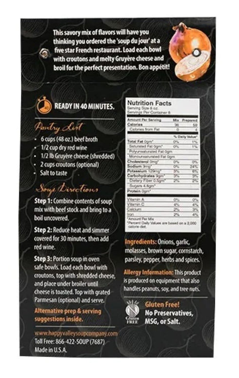 Happy Valley Soup Company 8 - French Onion - Dry Mix - Serves