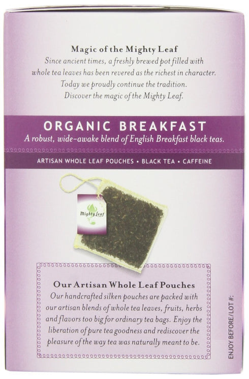 45 Count (3 Packs 15) Mighty Leaf Organic Breakfast Black Tea of Silken Pouches Premium Whole Leaf Caffeinated Tea Bold