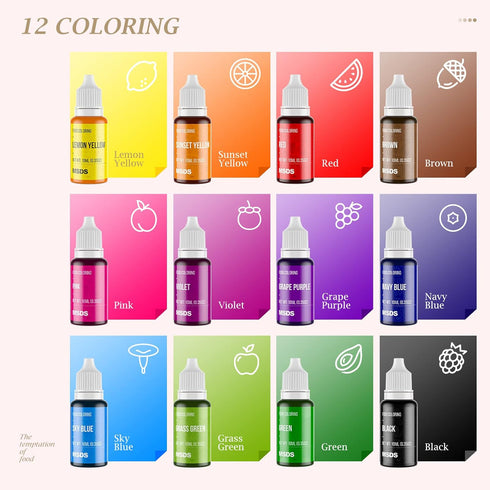 12 Set, .35 Oz (10 ml) Color Cake Food Coloring Nomeca Food Grade Vibrant Food Color Liquid Dye Tasteless for Baking