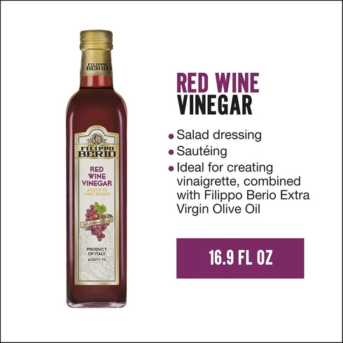 16.9 Filippo Berio Italian Red Wine Vinegar, Ounce Glass Bottle, Gluten Free, Lactose Free, Non-GMO