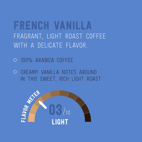Amazon Brand Happy Belly 100 Count Light Roast Coffee Pods, French Vanilla Flavored, Compatible with Keurig